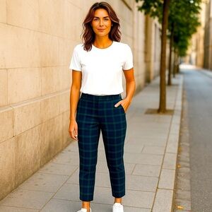 Anne Klein Navy Green Plaid Stretch Pants ❤️ Size 8